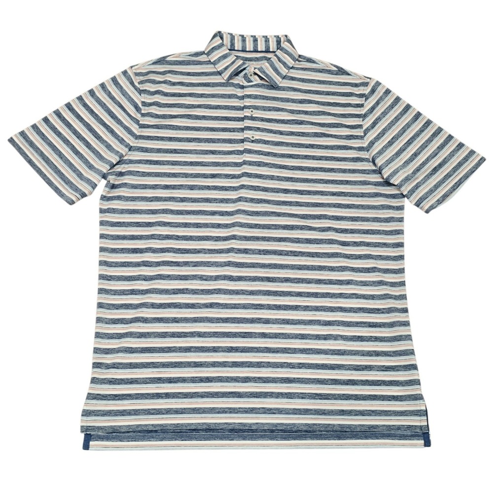 johnnie-O Striped Golf Polo Shirt Men's Medium Blue White Coral Performance
